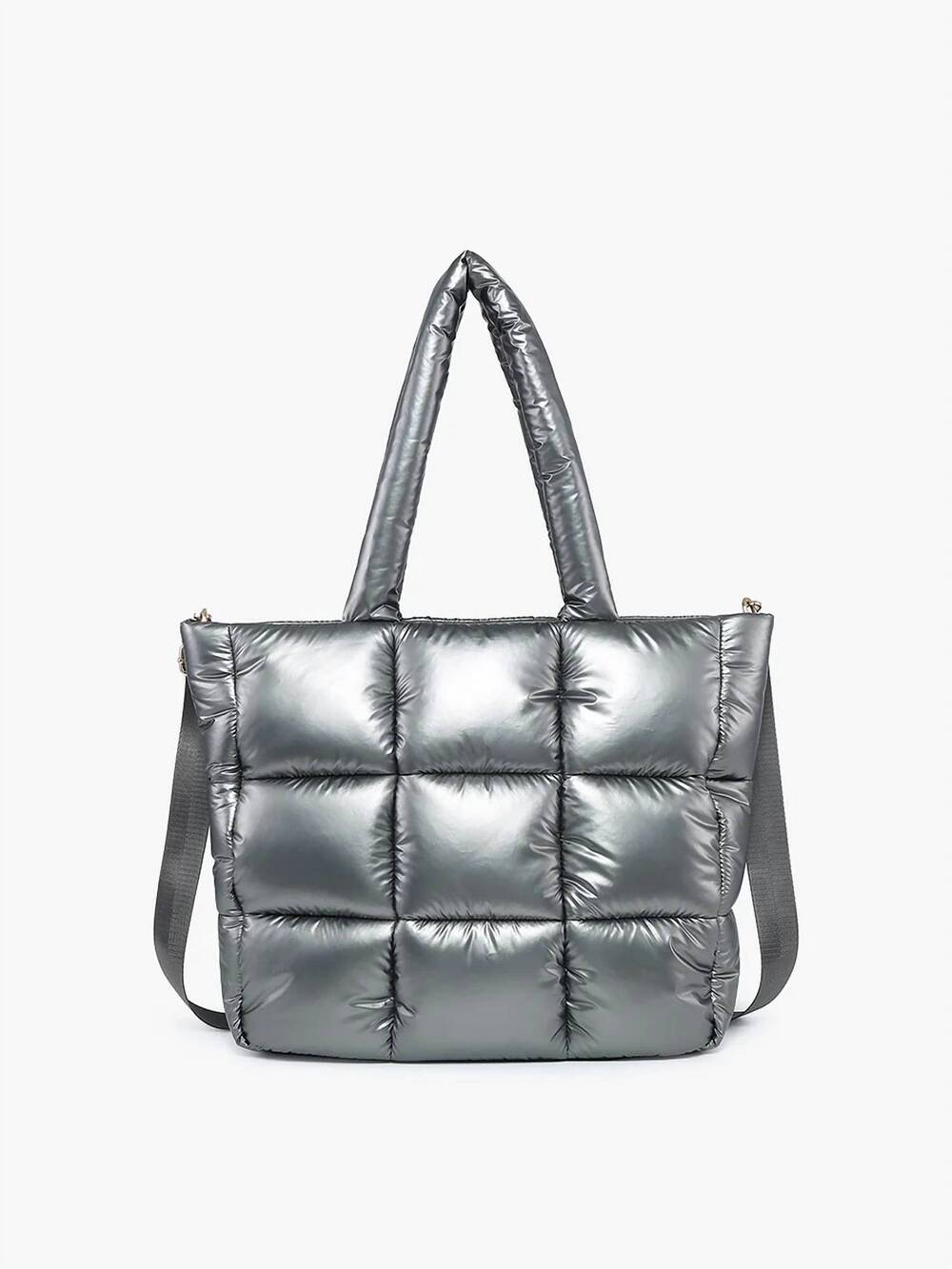 NEW JEN & CO. women's kiersten puffer hobo bag with strap in gun metal